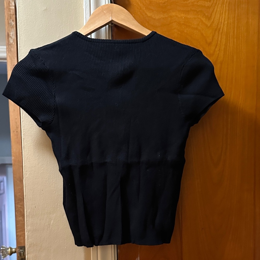 Black Ribbed Button-Up Top size small - Picture 9 of 10
